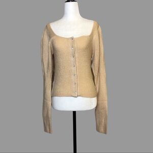 ❤️ L ❤️ NWT UO Neutral Cardigan Puff Sleeves Sparkly Buttons Knit​